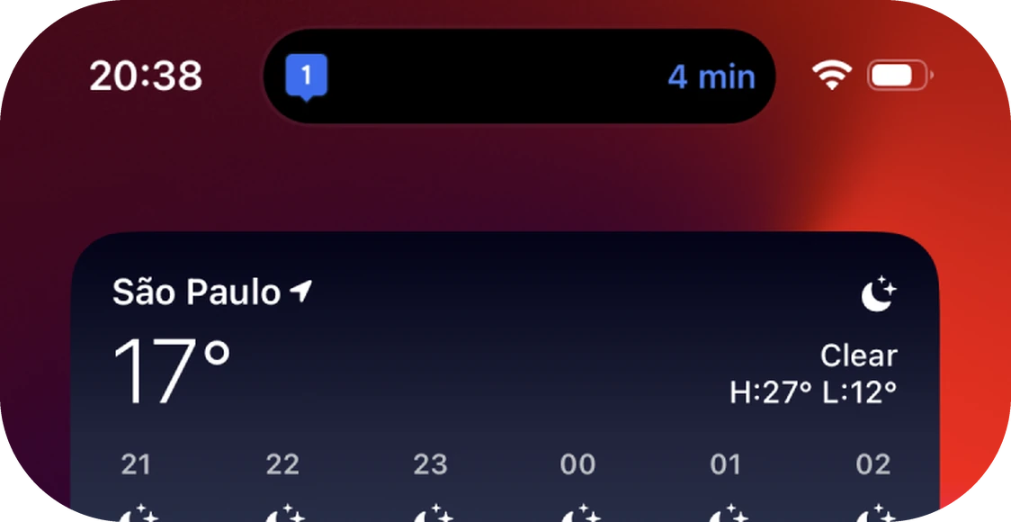 Dynamic Island minimized: stop pin and 4 min ETA.